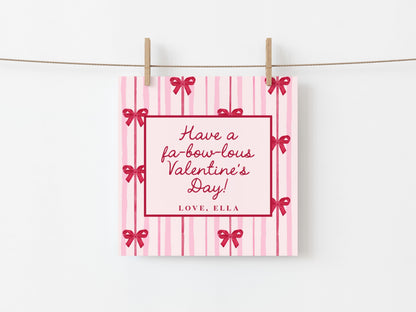 Coquette Bow Valentine Card Editable Template | Personalized Valentine Popcorn Bag Tag or Sticker Printable