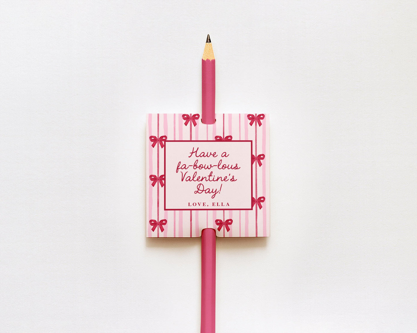 Bow Valentine Tag Editable Template | Punny Valentine Classroom Candy Bag Sticker | Pencil Coquette Valentine