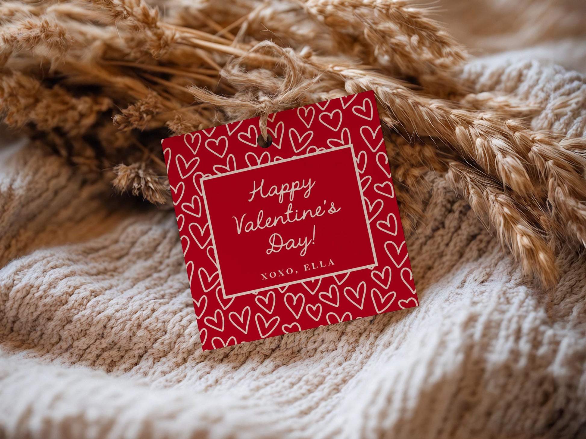Valentine Card Tag Editable Template | Personalized Red Hearts Valentine Gift Printable