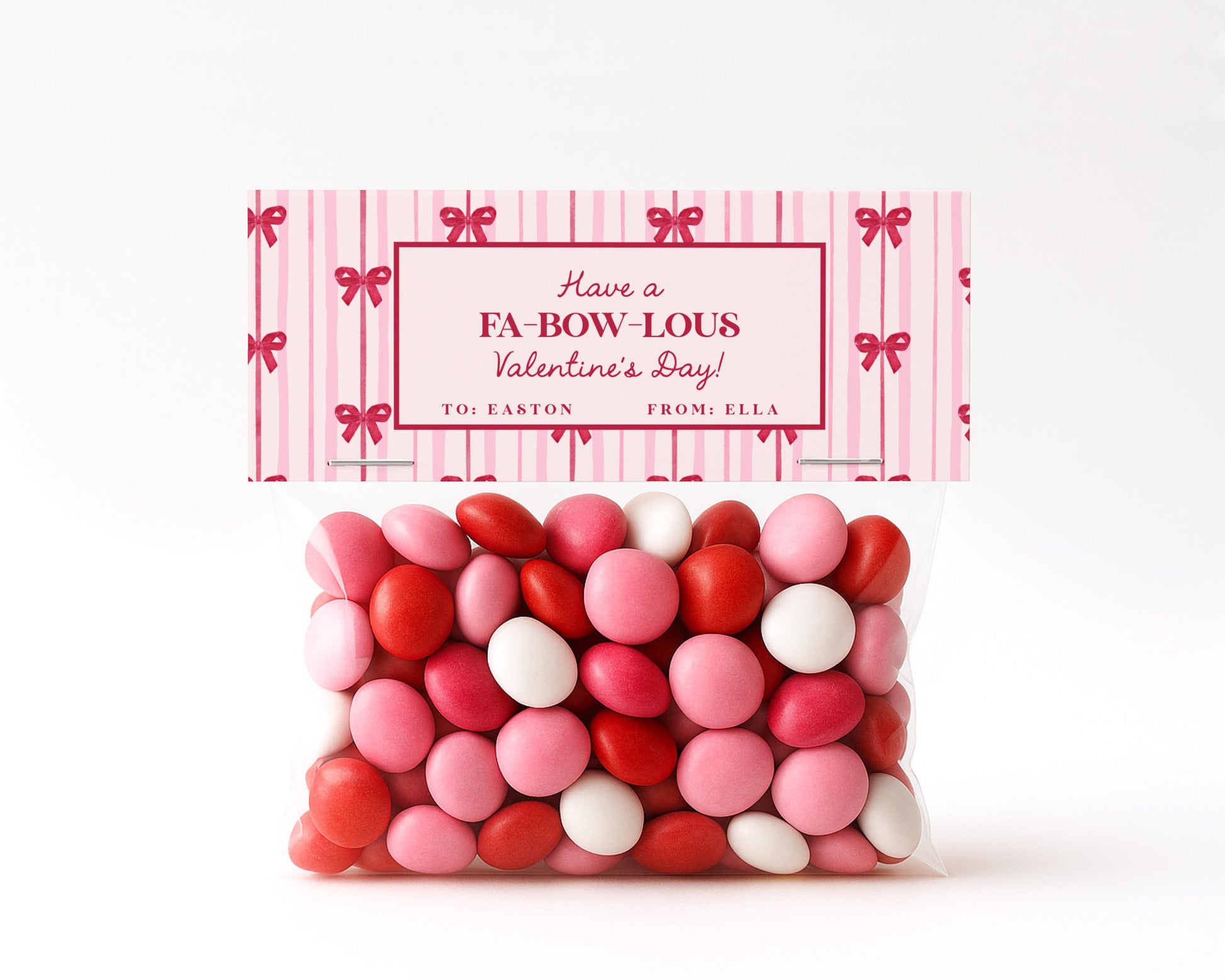Bow Valentine Candy Bag Printable | Editable Template | Personalized Valentine Bag Topper