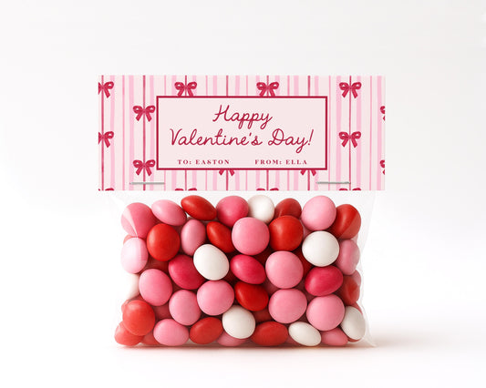 Bow Valentine Candy Bag Printable | Editable Template | Personalized Valentine Bag Topper