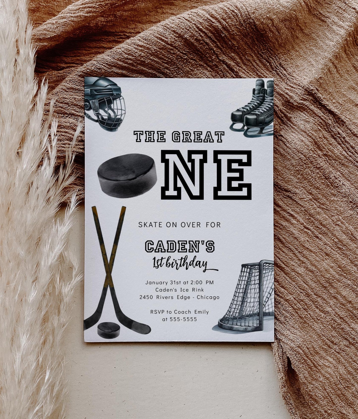 Hockey Party Favor Tag - The Great One Birthday - Square Thank You Tag - Label - EDITABLE Template