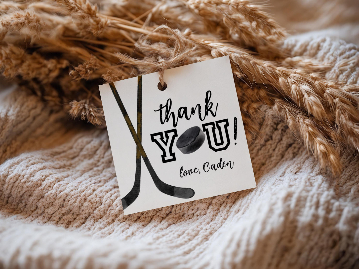 Hockey Party Favor Tag - The Great One Birthday - Square Thank You Tag - Label - EDITABLE Template