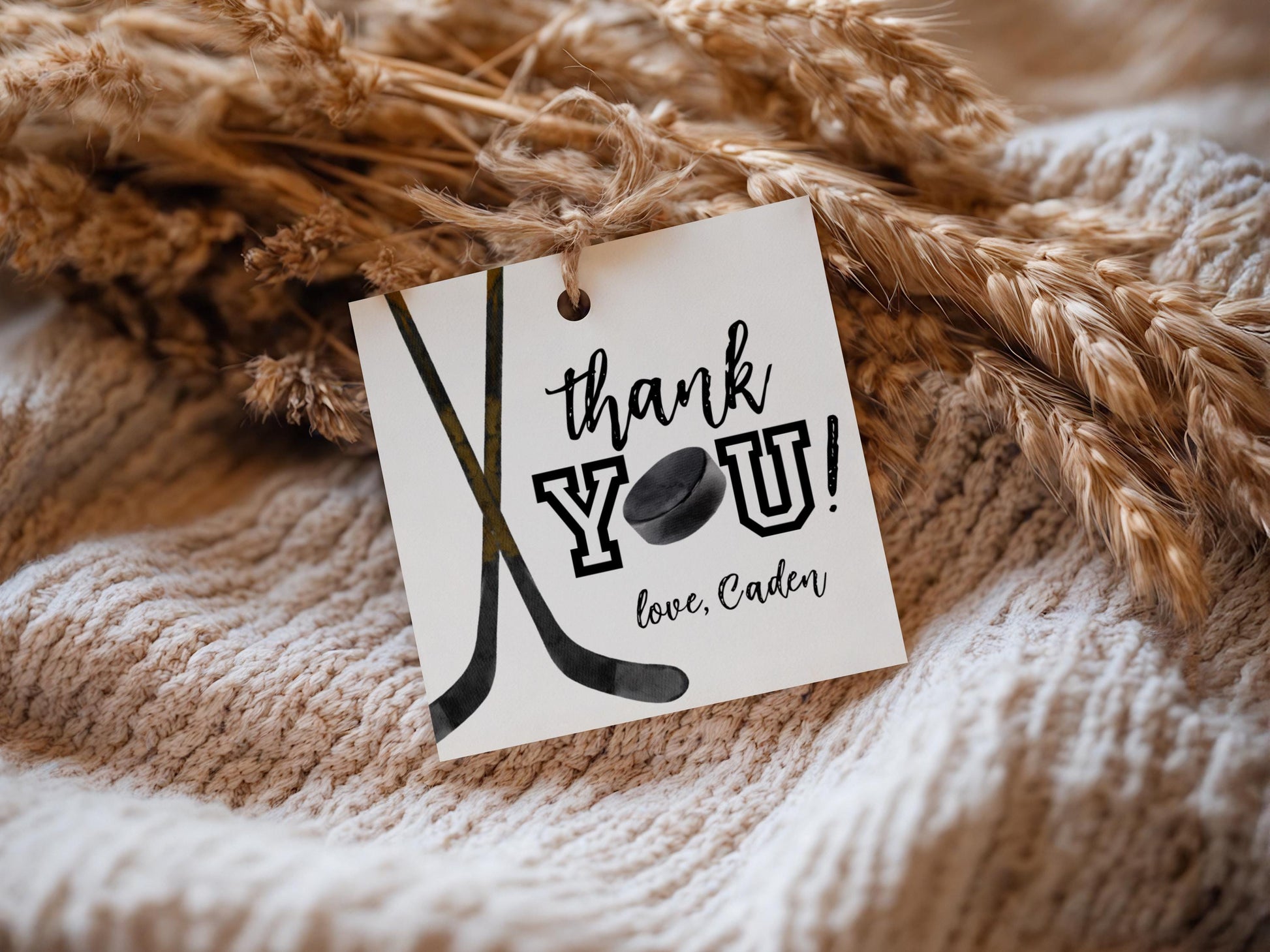 Hockey Party Favor Tag - The Great One Birthday - Square Thank You Tag - Label - EDITABLE Template