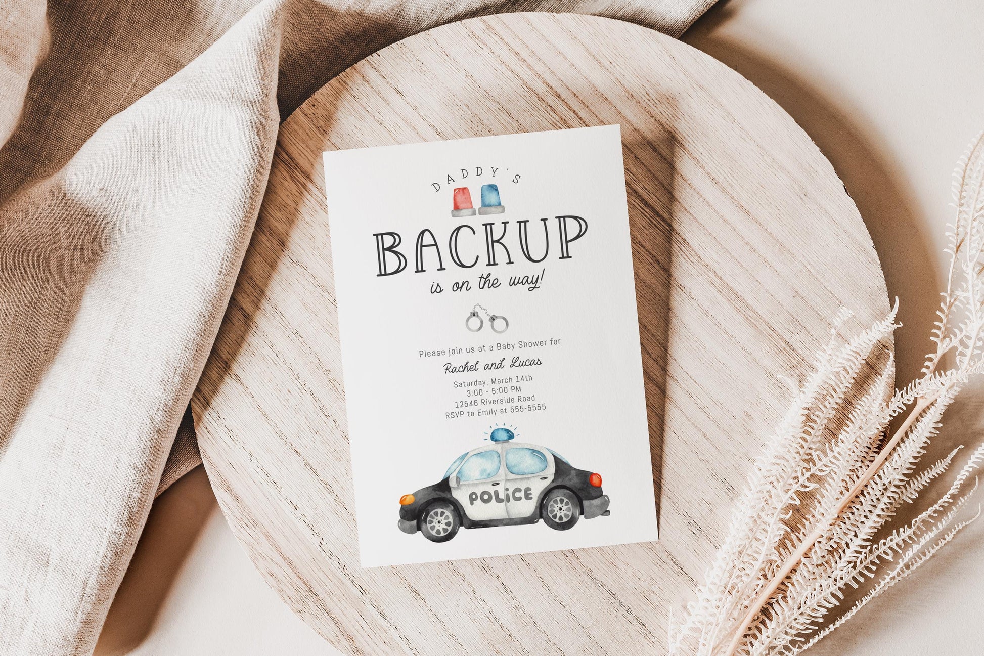 Police Baby Shower Invitation, Daddy's Backup, Couples Baby Sprinkle Invite, Editable Template