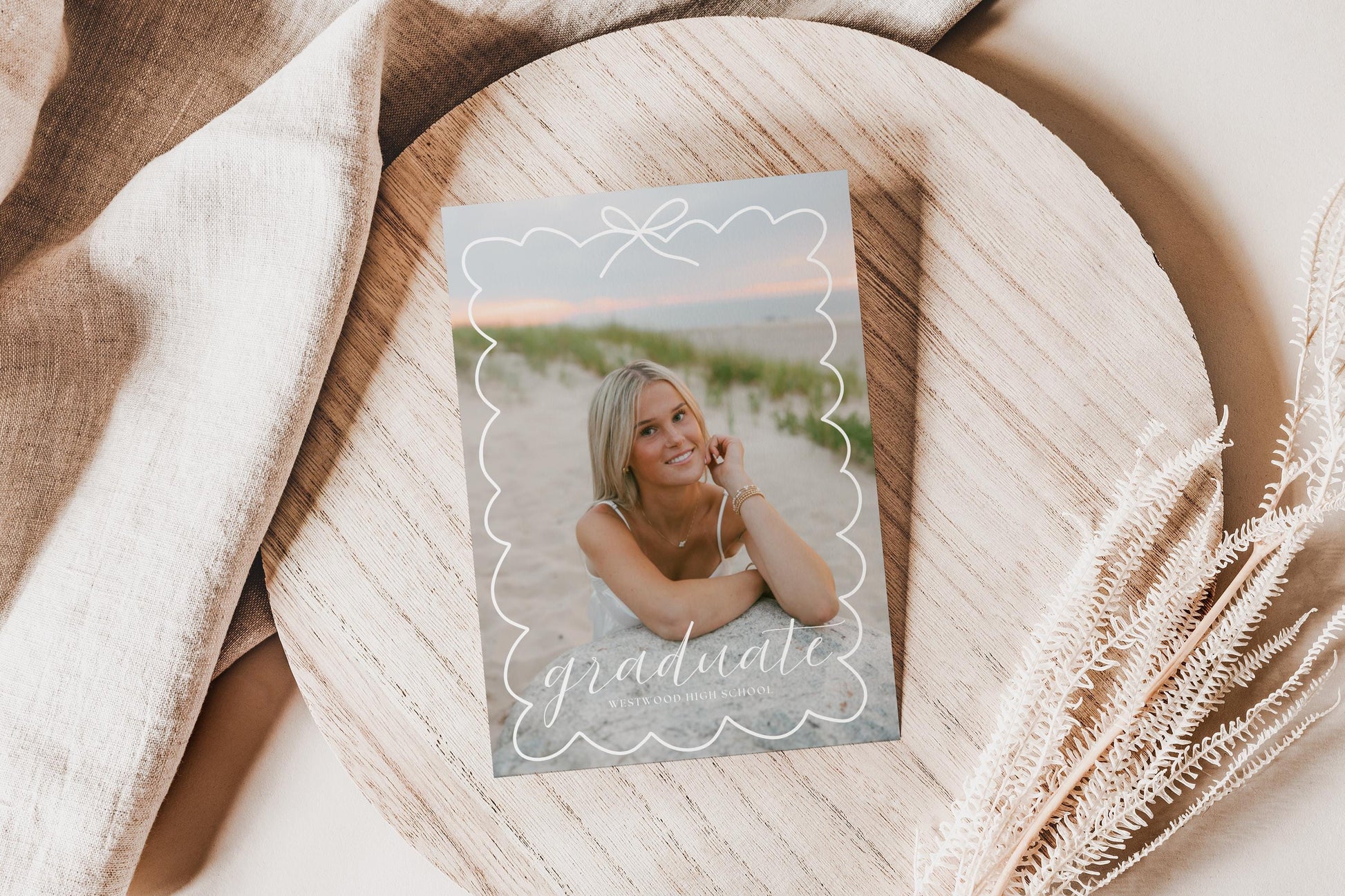 Editable Graduation Invitation Canva Template with Photo | Modern Bow Frame Grad Announcement Card Printable | Graduation Party Invite