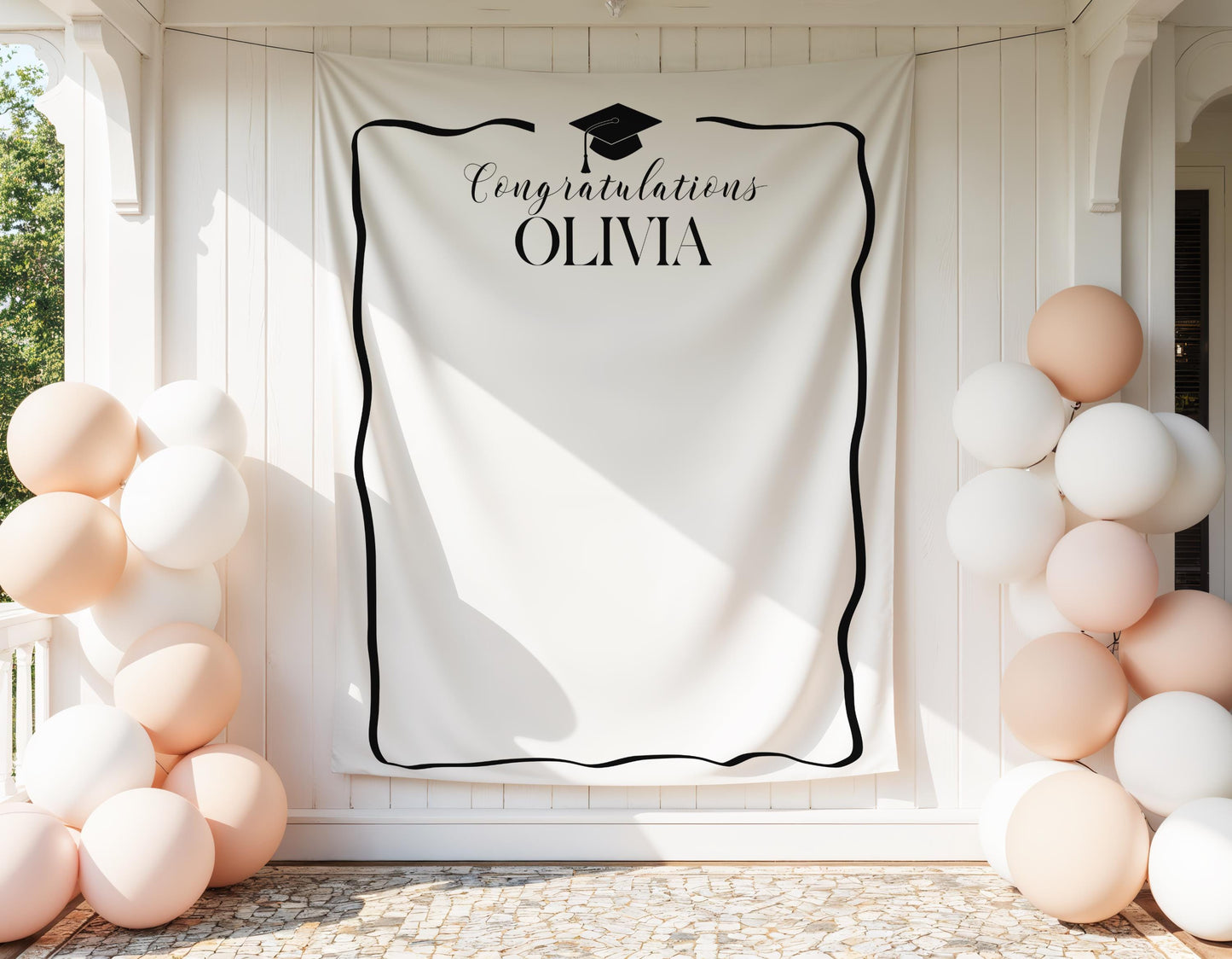 Personalized Graduation Party Backdrop | Minimalist Black and White Banner | Congratulations Photo Booth Sign | Grad Party Decor - ANY COLOR