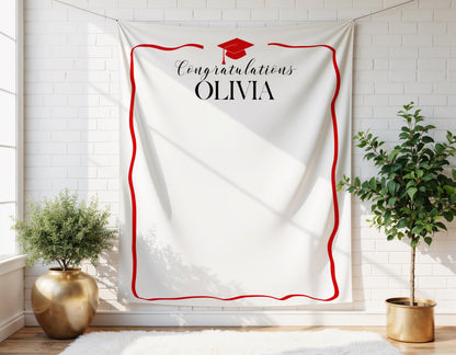 Personalized Graduation Party Backdrop | Minimalist Black and White Banner | Congratulations Photo Booth Sign | Grad Party Decor - ANY COLOR
