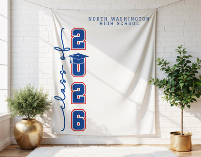 2026 Graduation Party Backdrop | School Name Personalized Banner | Photo Booth Sign | Grad Party Decor - ANY COLOR