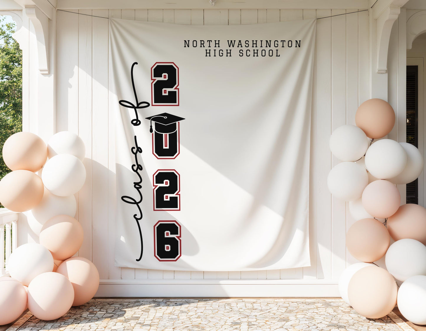2026 Graduation Party Backdrop | School Name Personalized Banner | Photo Booth Sign | Grad Party Decor - ANY COLOR