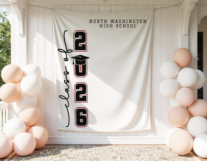 2026 Graduation Party Backdrop | School Name Personalized Banner | Photo Booth Sign | Grad Party Decor - ANY COLOR