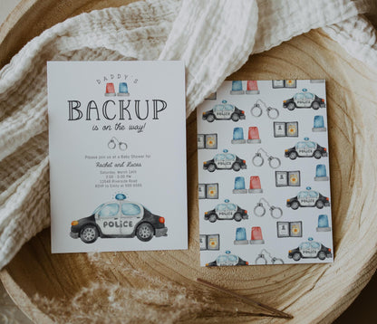 Police Baby Shower Invitation, Daddy's Backup, Couples Baby Sprinkle Invite, Editable Template