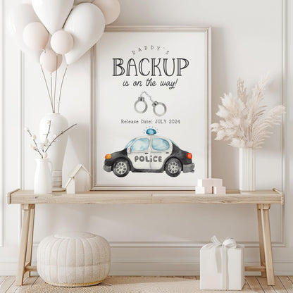 Police Baby Shower Invitation, Daddy's Backup, Couples Baby Sprinkle Invite, Editable Template