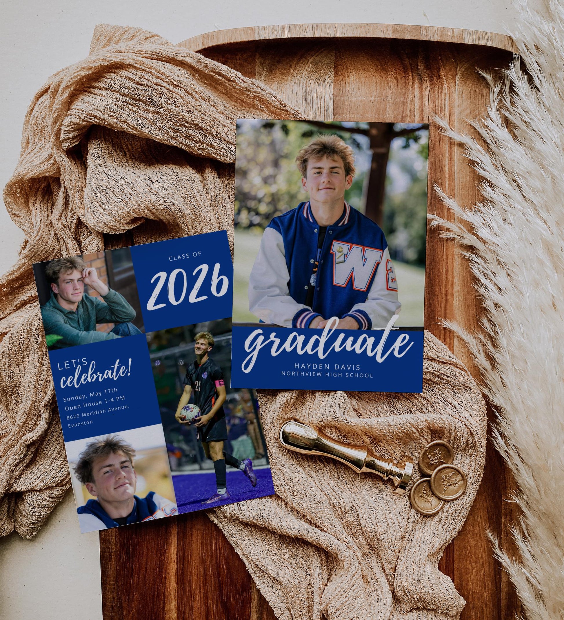 Guy Graduation Party Invitation | Canva Template with Photos | Editable School Colors