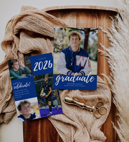 Guy Graduation Party Invitation | Canva Template with Photos | Editable School Colors