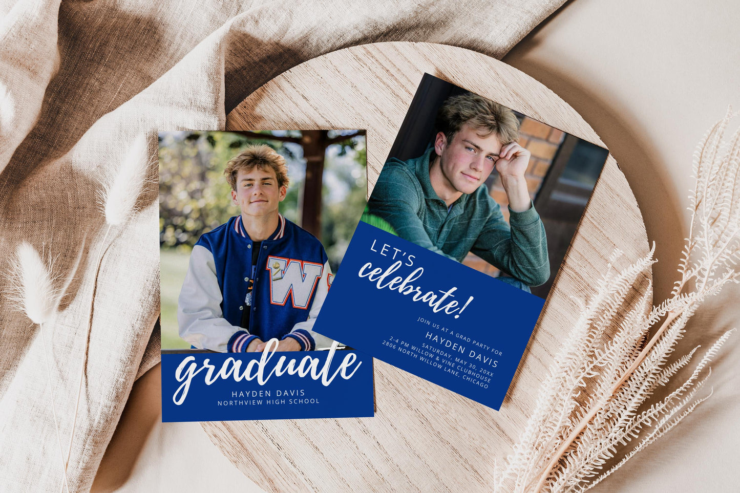 Guy Graduation Party Invitation | Canva Template with Photos | Editable School Colors