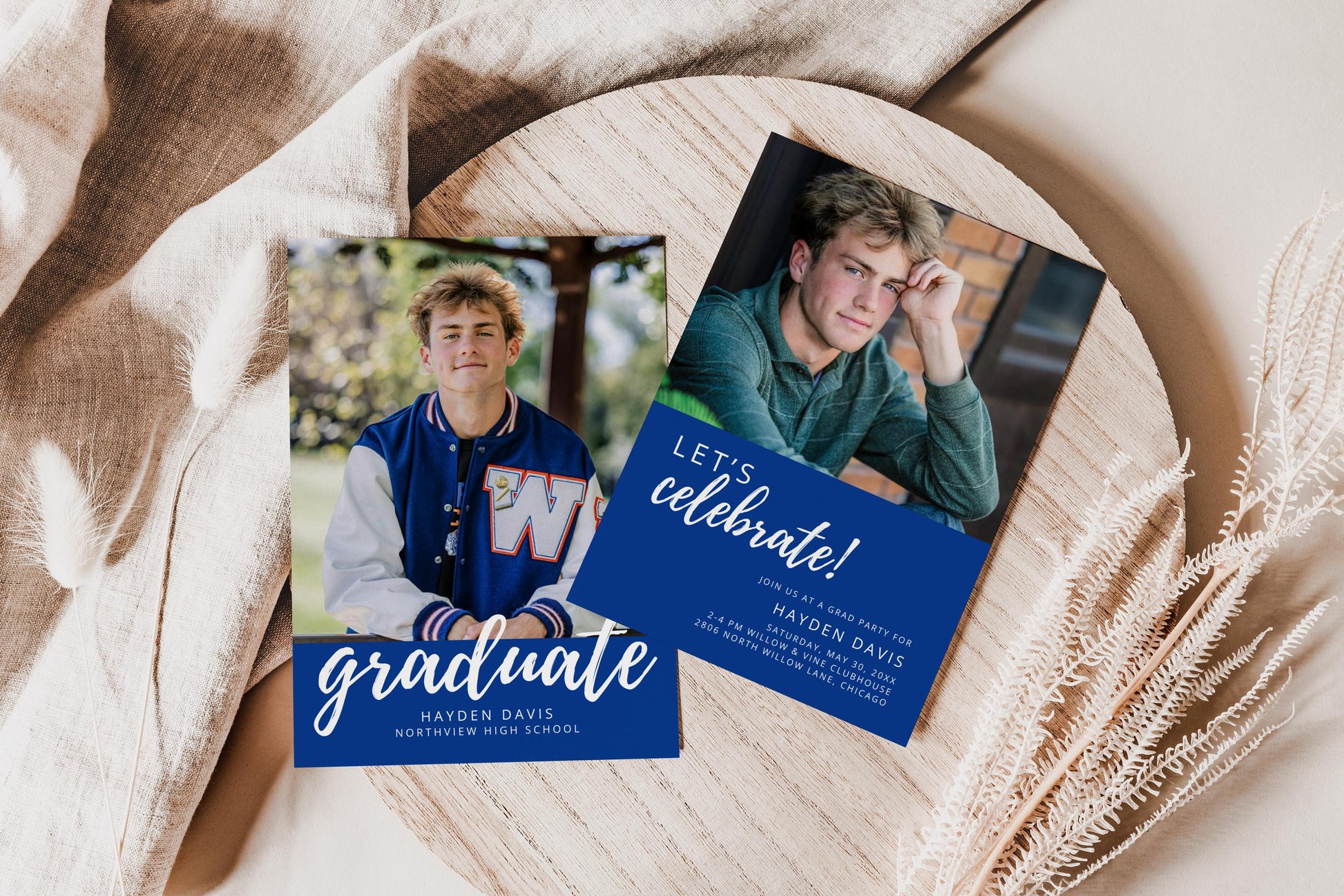 Guy Graduation Party Invitation | Canva Template with Photos | Editable School Colors