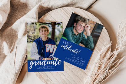 Guy Graduation Party Invitation | Canva Template with Photos | Editable School Colors