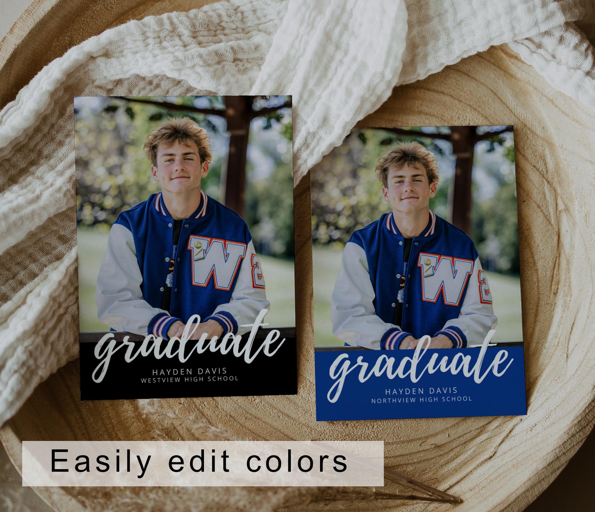 Graduation Party Invitation | Canva Template with Photos | Senior Announcement Card | Editable School Colors