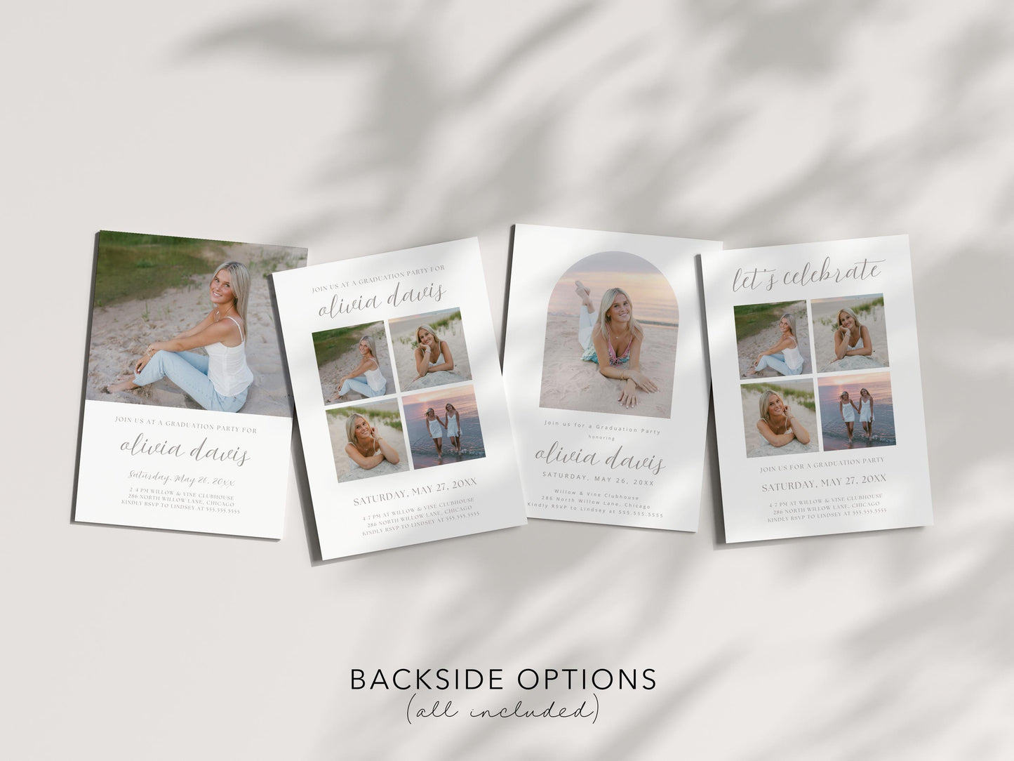 Editable Graduation Invitation Canva Template with Photo | Modern Bow Frame Grad Announcement Card Printable | Graduation Party Invite