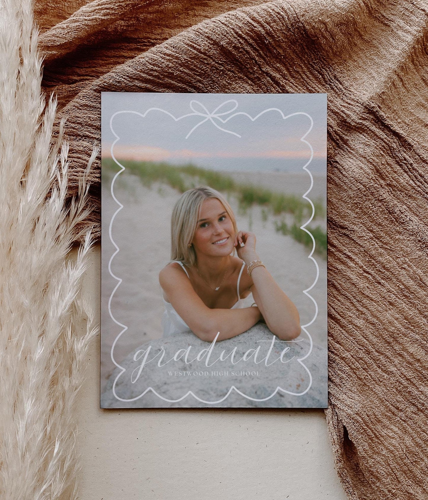 Editable Graduation Invitation Canva Template with Photo | Modern Bow Frame Grad Announcement Card Printable | Graduation Party Invite