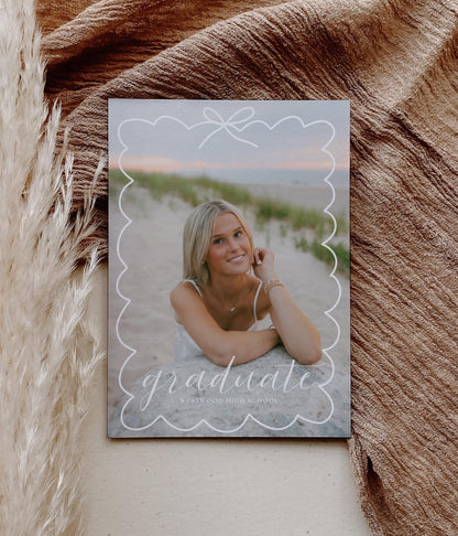 Editable Graduation Invitation Canva Template with Photo | Modern Bow Frame Grad Announcement Card Printable | Graduation Party Invite