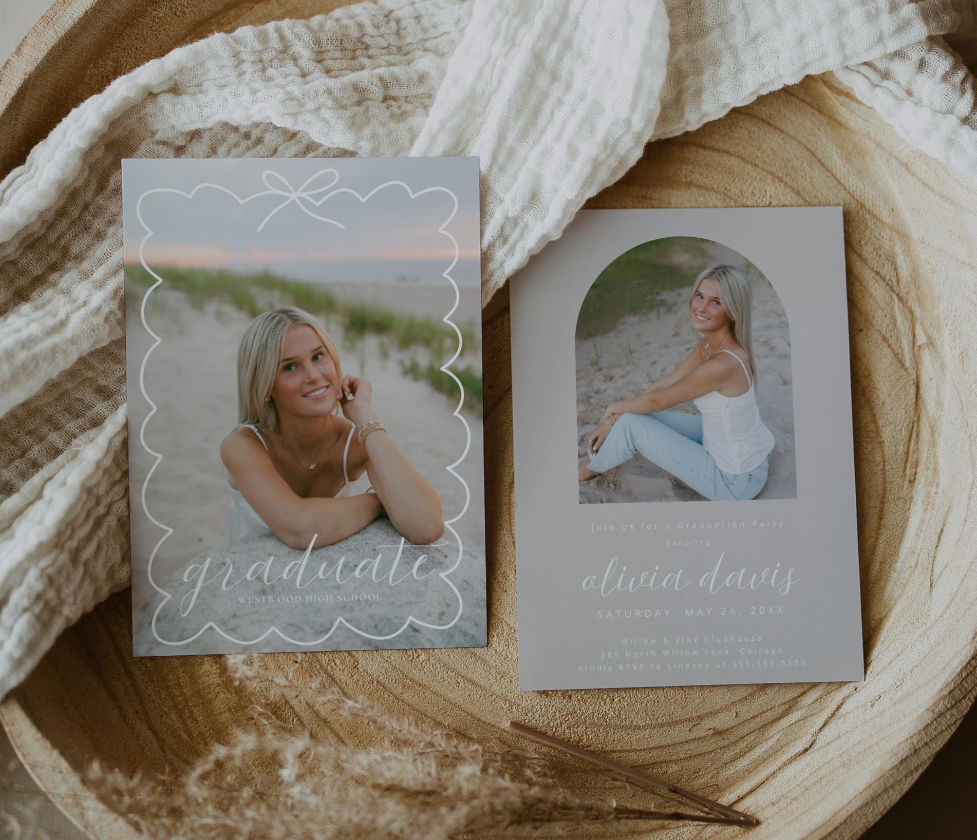 Editable Graduation Invitation Canva Template with Photo | Modern Bow Frame Grad Announcement Card Printable | Graduation Party Invite