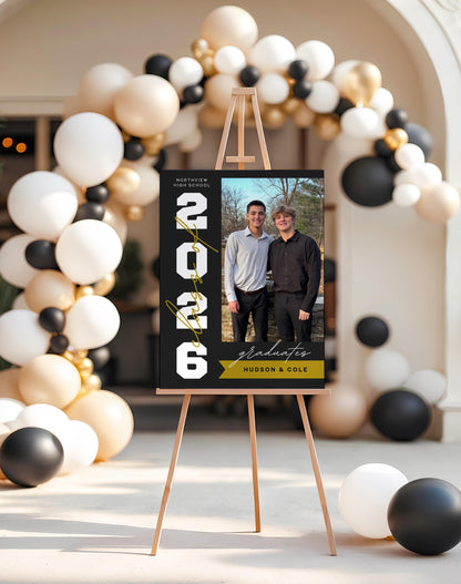 Graduation Party Welcome Sign, Canva Template, Grad Party Photo Sign, Single or Multiple Graduates, Editable Colors