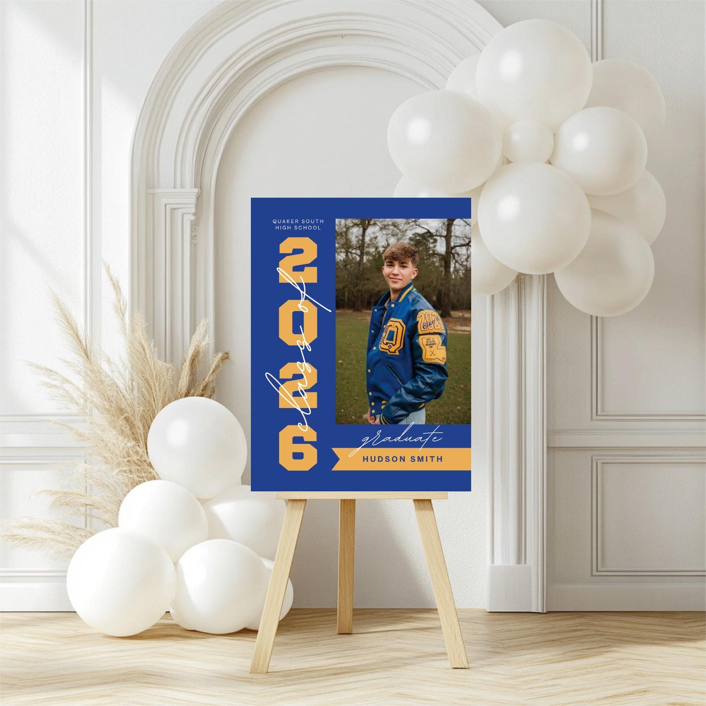 Joint Graduation Party Welcome Sign, Two Person Grad Party Photo Sign, Canva Template, Editable Colors