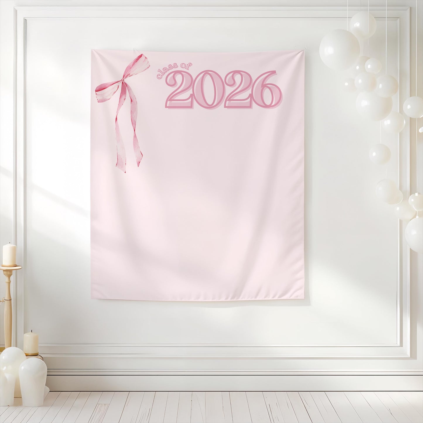 Pink Bow Graduation Backdrop, Class of 2026 Fabric Banner, Preppy Grad Party Decor, Coquette Grad Photo Booth Sign, Pink Ribbon Tapestry