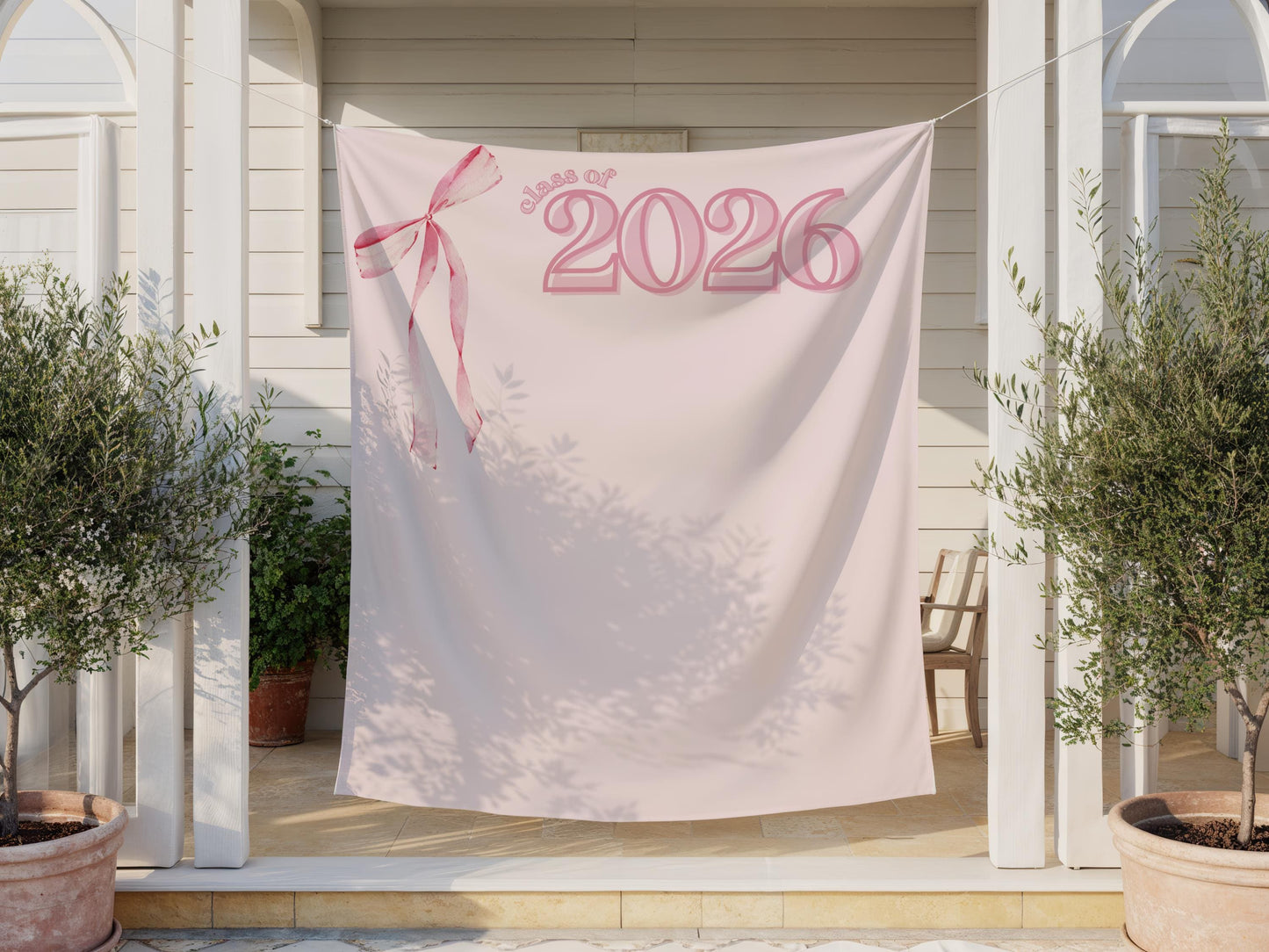 Pink Bow Graduation Backdrop, Class of 2026 Fabric Banner, Preppy Grad Party Decor, Coquette Grad Photo Booth Sign, Pink Ribbon Tapestry