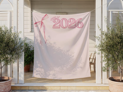 Pink Bow Graduation Backdrop, Class of 2026 Fabric Banner, Preppy Grad Party Decor, Coquette Grad Photo Booth Sign, Pink Ribbon Tapestry