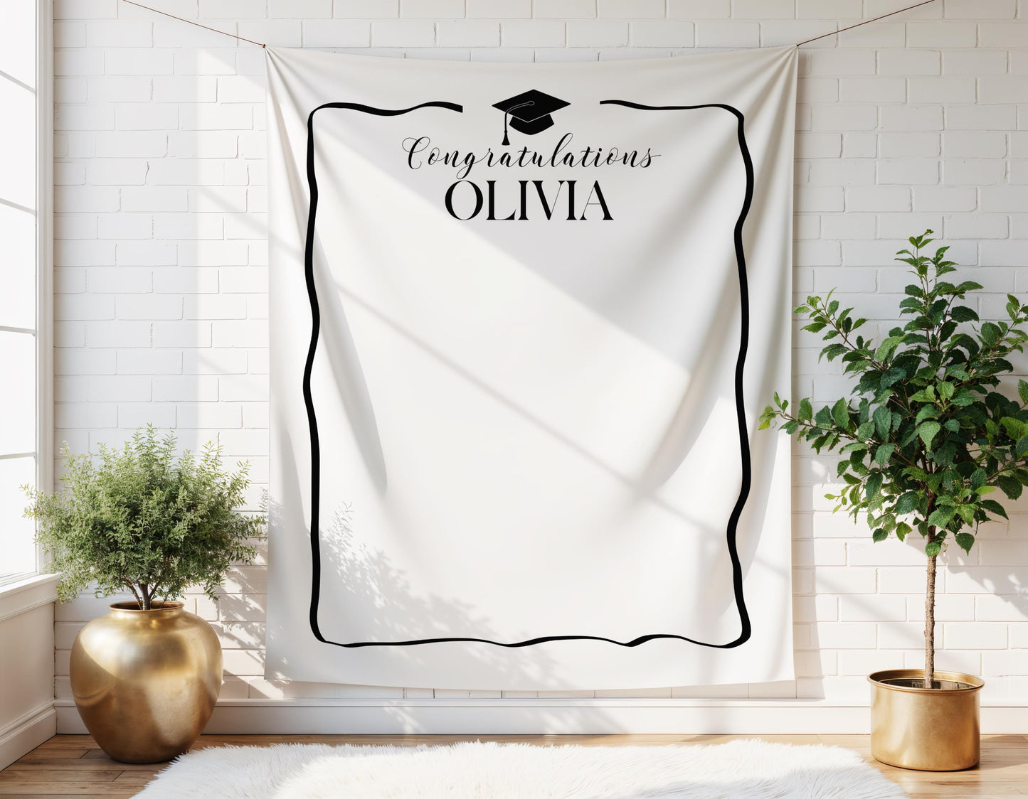 Personalized Graduation Party Backdrop | Minimalist Black and White Banner | Congratulations Photo Booth Sign | Grad Party Decor - ANY COLOR