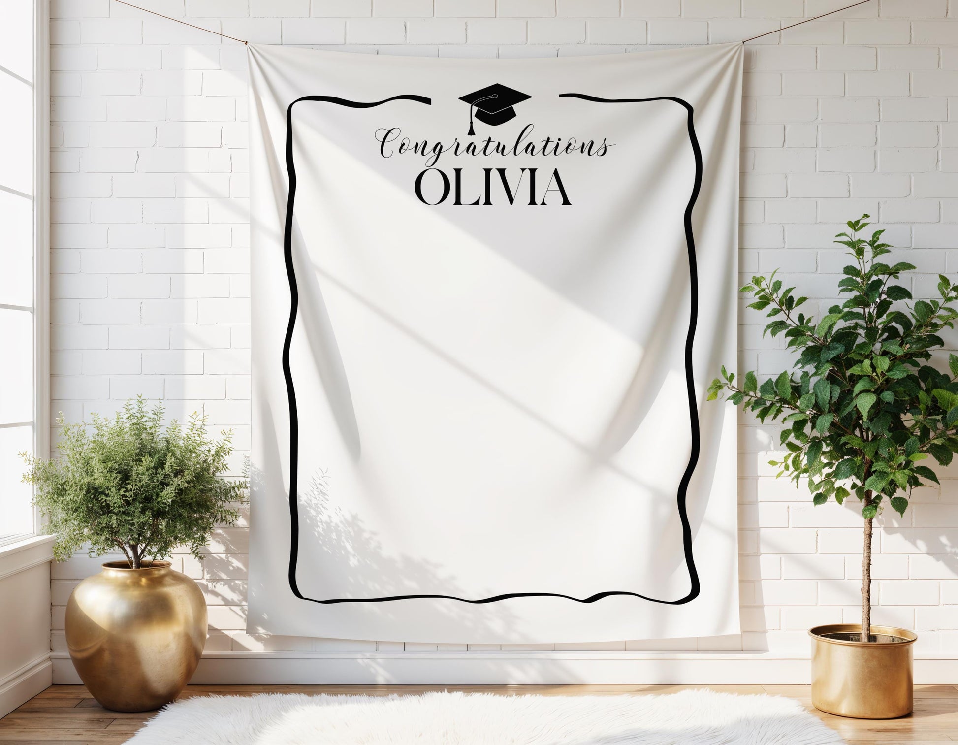 Personalized Graduation Party Backdrop | Minimalist Black and White Banner | Congratulations Photo Booth Sign | Grad Party Decor - ANY COLOR