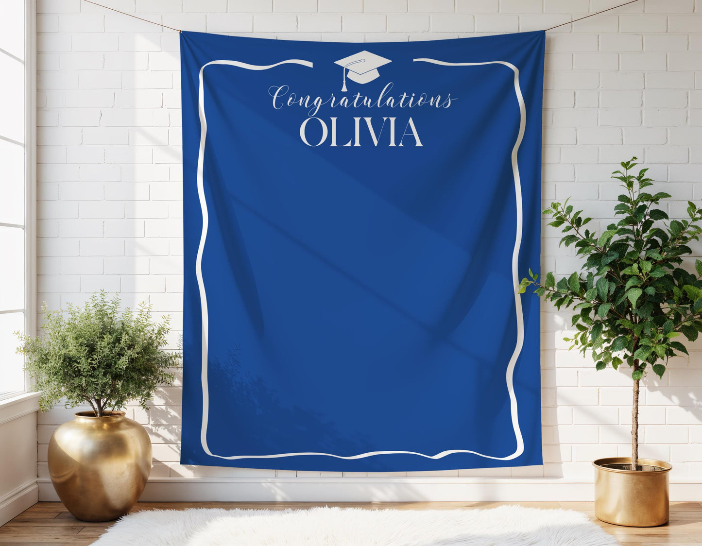 Personalized Graduation Party Backdrop | Minimalist Black and White Banner | Congratulations Photo Booth Sign | Grad Party Decor - ANY COLOR