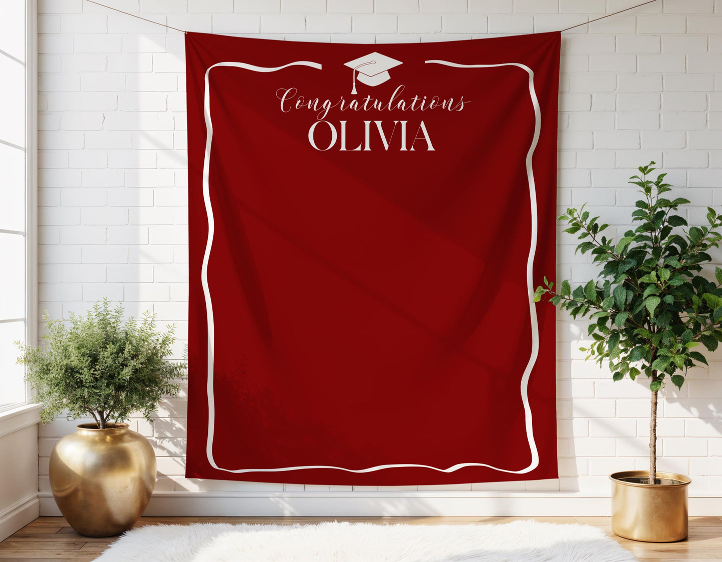 Personalized Graduation Party Backdrop | Minimalist Black and White Banner | Congratulations Photo Booth Sign | Grad Party Decor - ANY COLOR