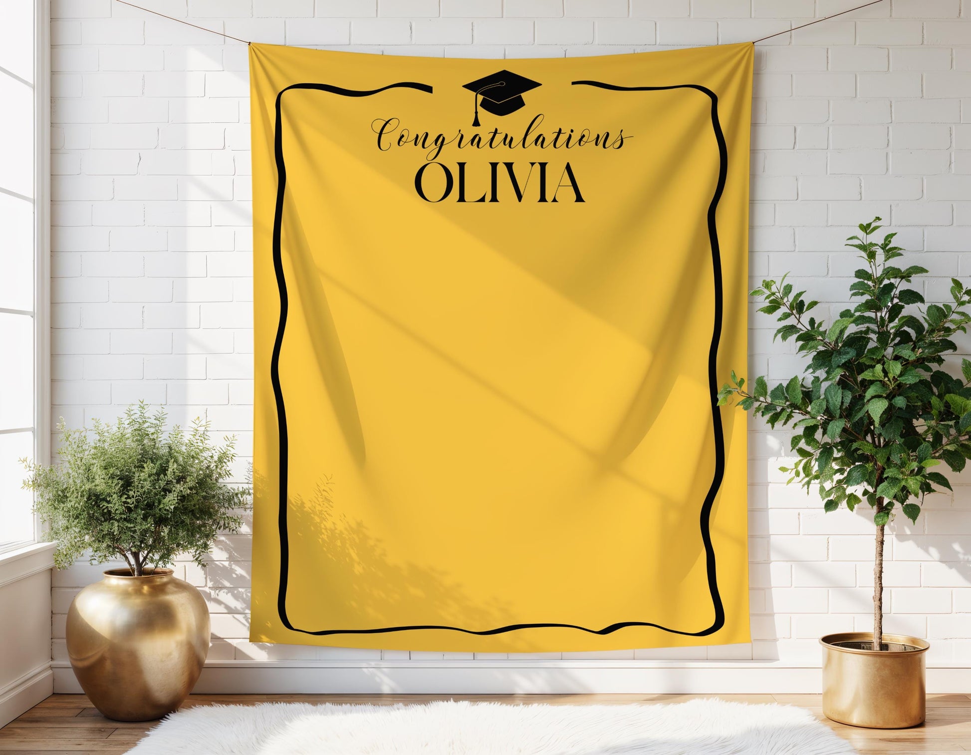 Personalized Graduation Party Backdrop | Minimalist Black and White Banner | Congratulations Photo Booth Sign | Grad Party Decor - ANY COLOR