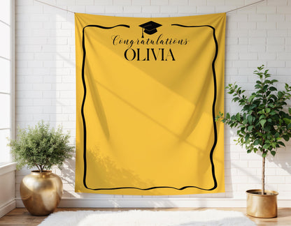 Personalized Graduation Party Backdrop | Minimalist Black and White Banner | Congratulations Photo Booth Sign | Grad Party Decor - ANY COLOR