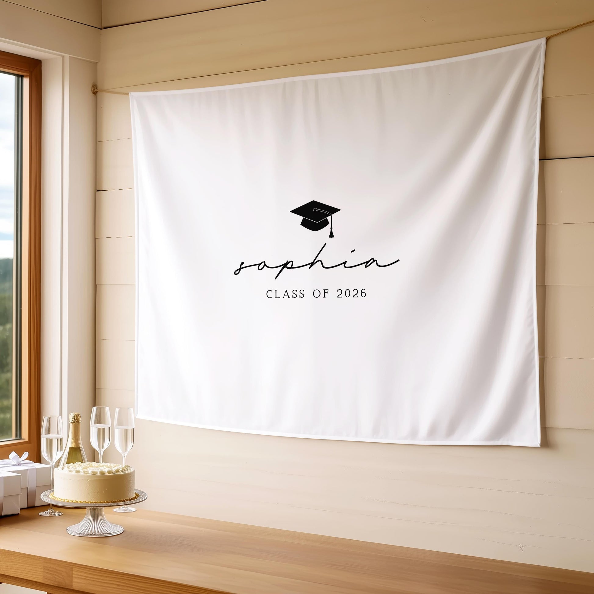 Modern Graduation Party Backdrop | Minimalist Personalized Banner | Grad Party Sign Decor