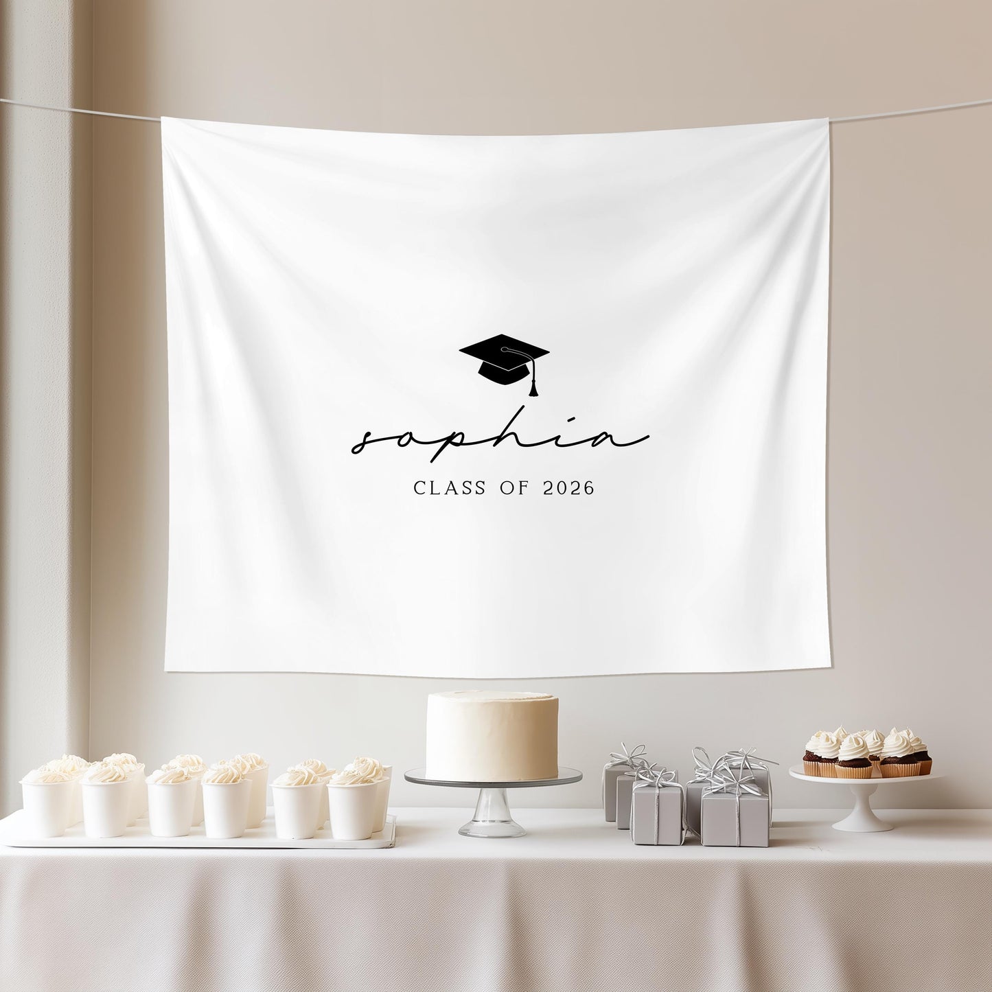 Modern Graduation Party Backdrop | Minimalist Personalized Banner | Grad Party Sign Decor