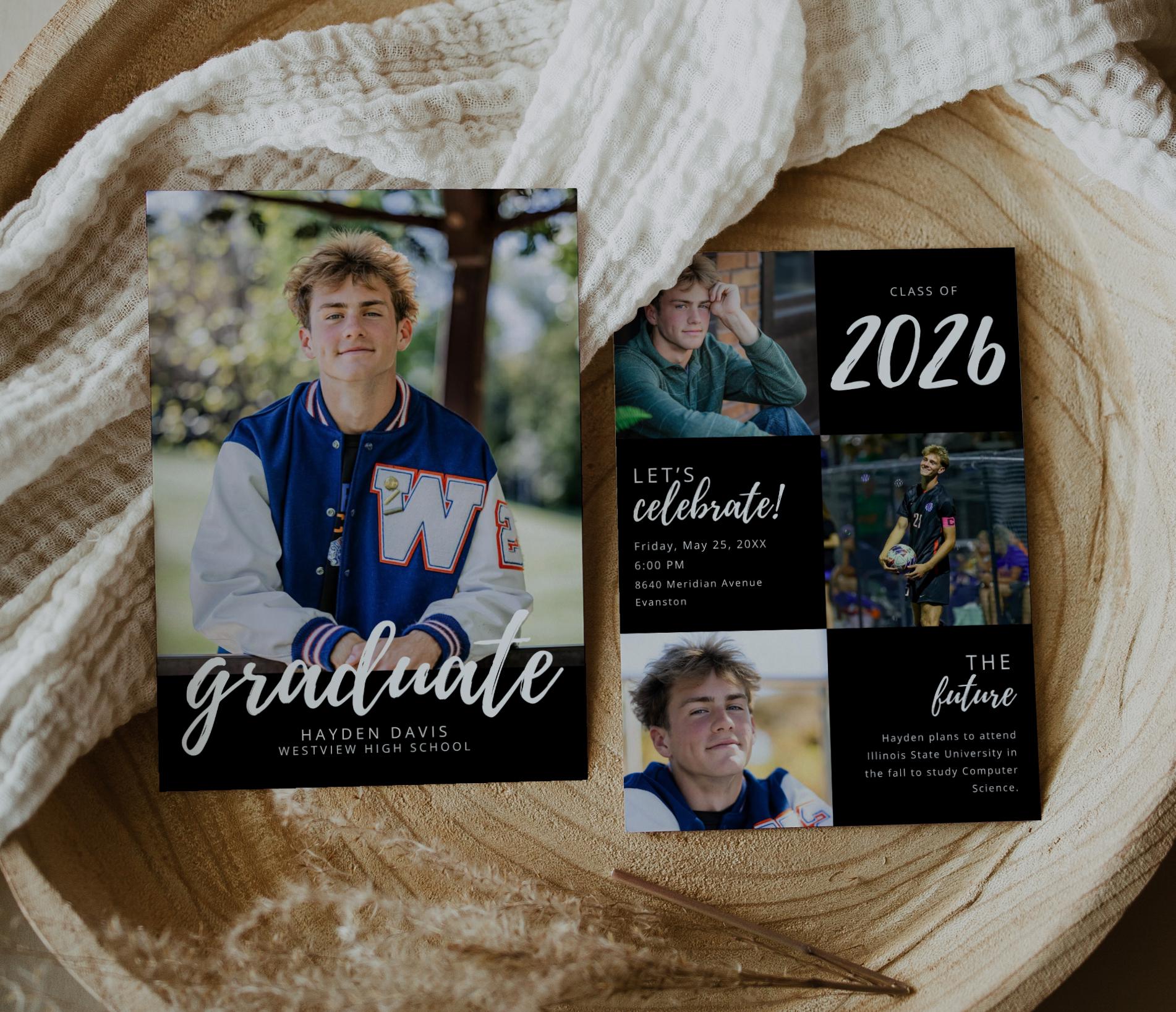 Graduation Party Invitation | Canva Template with Photos | Senior Announcement Card | Editable School Colors
