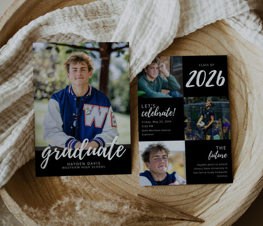 Graduation Party Invitation | Canva Template with Photos | Senior Announcement Card | Editable School Colors