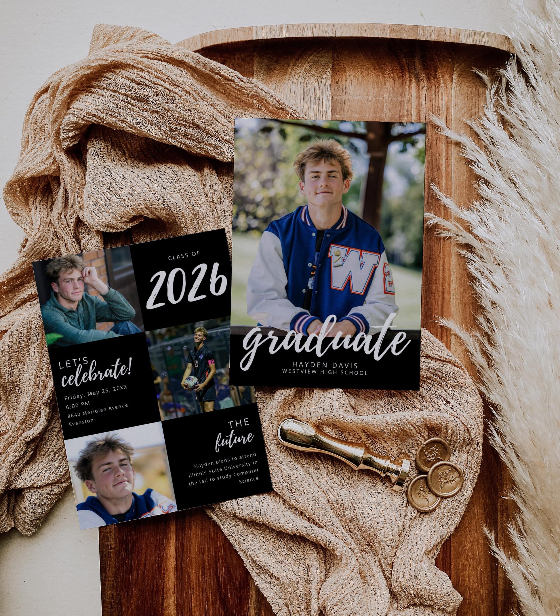 Graduation Party Invitation | Canva Template with Photos | Senior Announcement Card | Editable School Colors