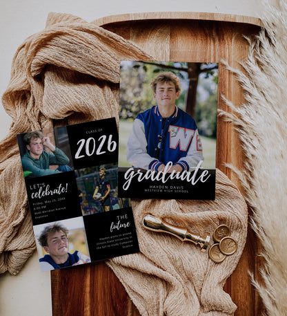 Graduation Party Invitation | Canva Template with Photos | Senior Announcement Card | Editable School Colors