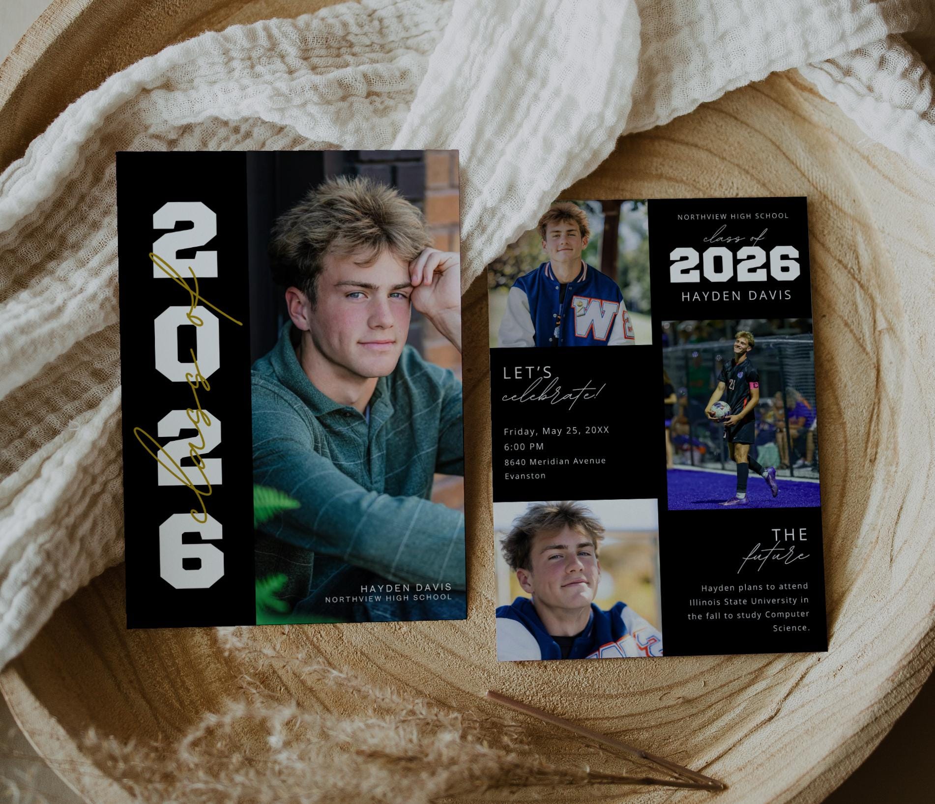 Masculine Graduation Party Invitation | Canva Template with Photos | Senior Announcement Card | Editable School Colors