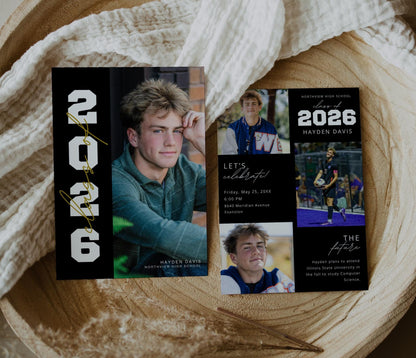 Masculine Graduation Party Invitation | Canva Template with Photos | Senior Announcement Card | Editable School Colors