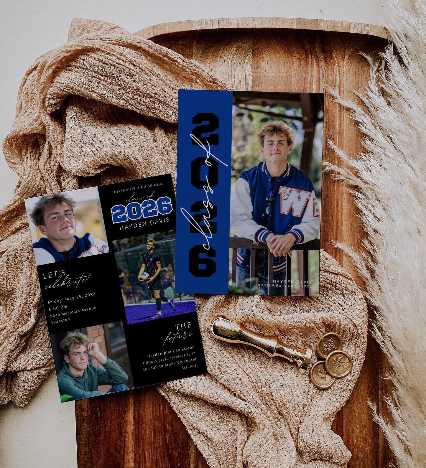 Graduation Party Invitation | Canva Template with Photos | Senior Announcement Card | Editable School Colors