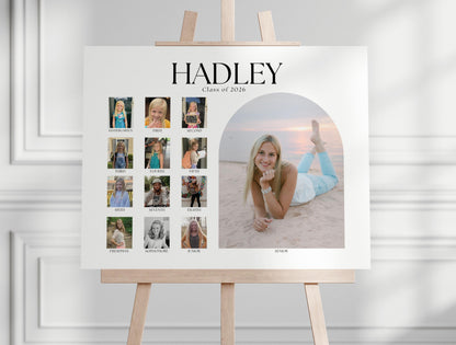 Graduation Photo Collage Board, K-12 School Years, Arch Senior Picture, Editable Canva Template