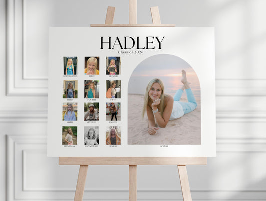 Graduation Photo Collage Board, K-12 School Years, Arch Senior Picture, Editable Canva Template