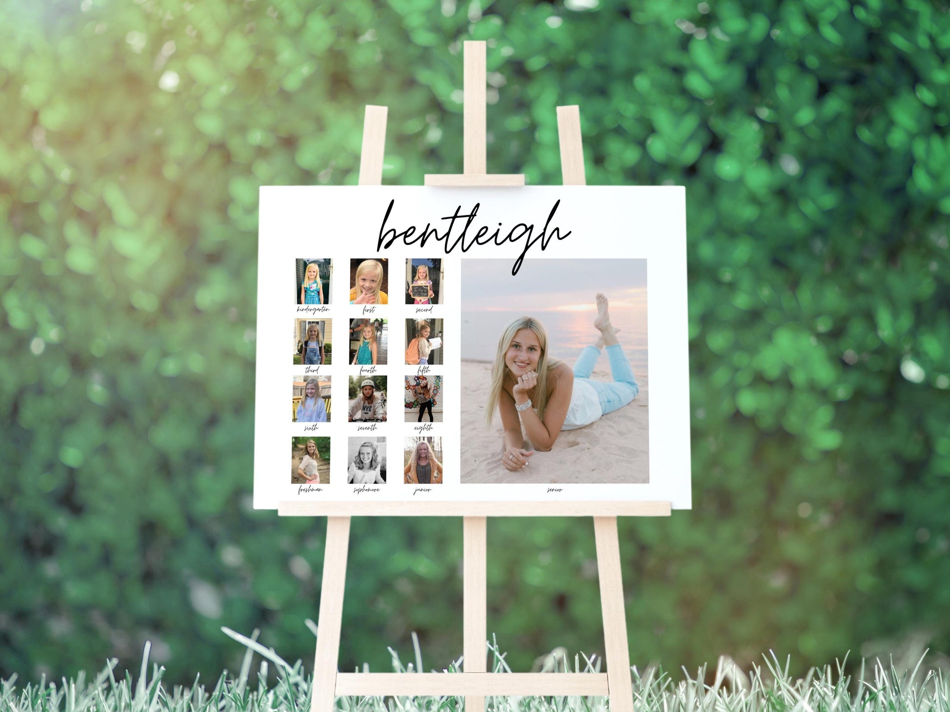 Senior Photo Board for Graduation Party, K-12 School Year Pictures, Editable Canva Template
